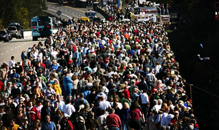 Spectators on the New River Gorge Bridge during Bridge Day Spectators on the New River Gorge Bridge during Bridge Day
