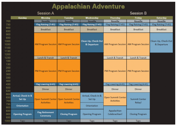 Appalachian Adventure Schedule