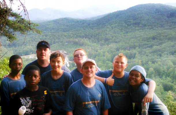 Scout Troop Poses in front of mountains