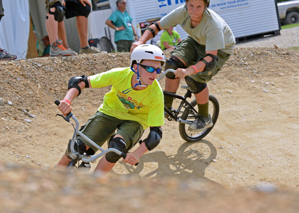 Riding the BMX race track at Action Point, Summit Bechtel Reserve
