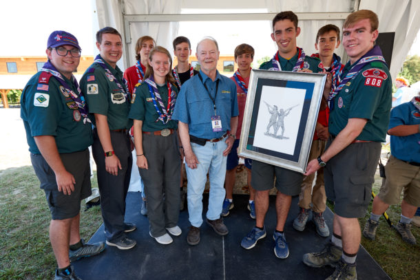 Dedication of Si and Eaton Brown bronze at World Scout Jamboree, 2019