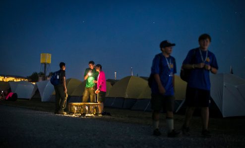 Scouts hang out at Dunn Family Staff Base Camp during the 2017 National Scout Jamboree.
