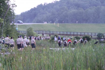 Scouts travel along John Gottschalk Boardwalk.