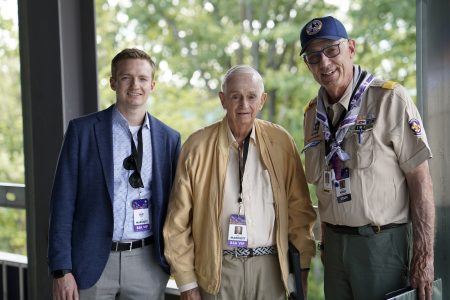 Blake Marriott, J.W. Marriott Jr., and Wayne Perry tour J.W. Marriott, Jr. Leadership Center during construction in 2019.