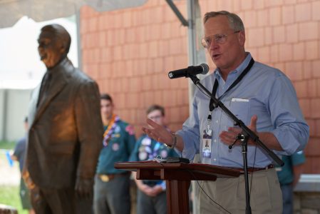 Ross Perot Jr. delivers remarks during the dedication of Rex W. Tillerson Leadership Center, which features Perot Family Leadership Wing and Ross Perot Leadership Hall.