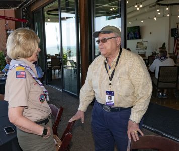 Summit Bechtel Reserve philanthropists Christine Perry, left, and Dave Alexander enjoy an afternoon during the 2019 World Scout Jamboree.