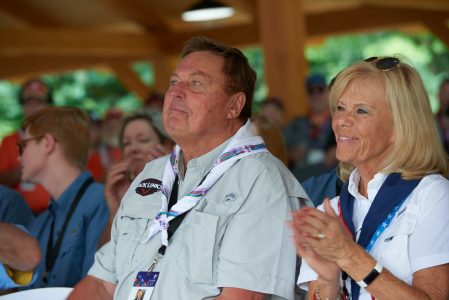 Jack and Mary Jo Link enjoy the dedication ceremony for Jack Link's Scout Pavilion during the 2019 World Scout Jamboree.