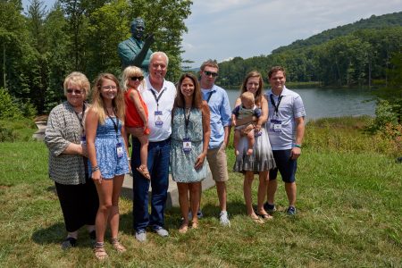 Steve and Jamberlyn Antoline and family at the unveiling of the bronze statue in Steve's honor at the 2019 World Scout Jamboree