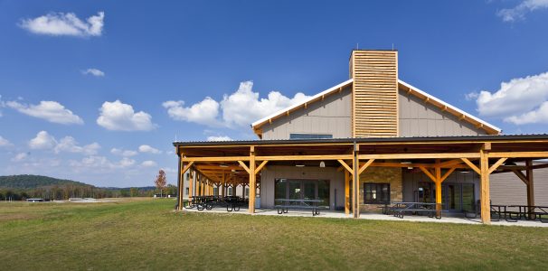 The porch at Fork in the Road Diner features the see-through fireplace and outdoor seating for up to 200 people.