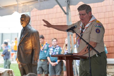 Then-BSA National Chair Jim Turley addresses the audience during the dedication of the James S. Turley Leadership Wing within the Rex W. Tillerson Leadership Center.