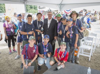 John Gottschalk, center, with Scouts at the 2017 National Scout Jamboree