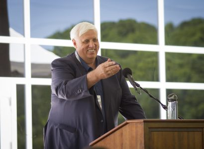 West Virginia Gov. Jim Justice delivers remarks at the dedication ceremony of the J.W. and Hazel Ruby West Virginia Welcome Center during festivities at the 2017 National Scout Jamboree.