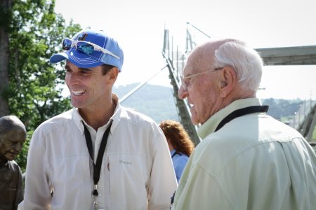 John Harkey, left, and Paul Christen at the dedication ceremony for the Paul R. Christen National High Adventure Base.