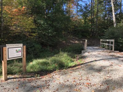 The trailhead for McAllister Family Sustainability Challenge Trail