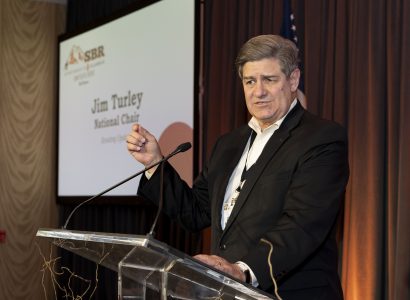 Jim Turley addresses a group of Summit Bechtel Reserve supporters at a 2018 event.